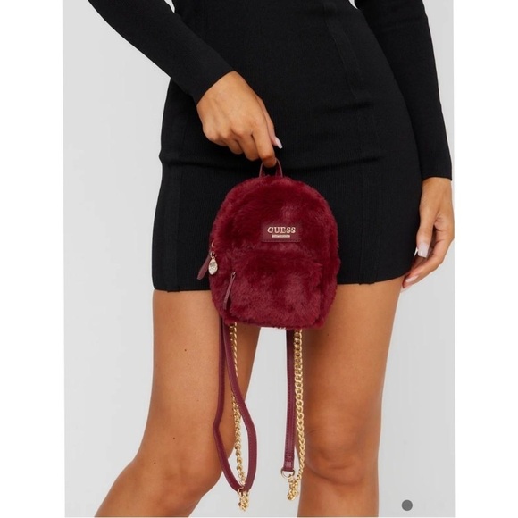 New Guess Evan Faux-Fur Mini Backpack Black main image 4
